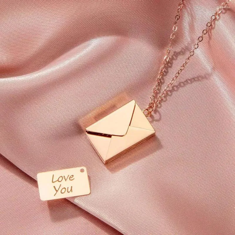 Kettingen zilveren ketting mannen envelop medeled Gold Rose Color Ketters voor vrouwelijke man roestvrij staal mannelijk vrouw