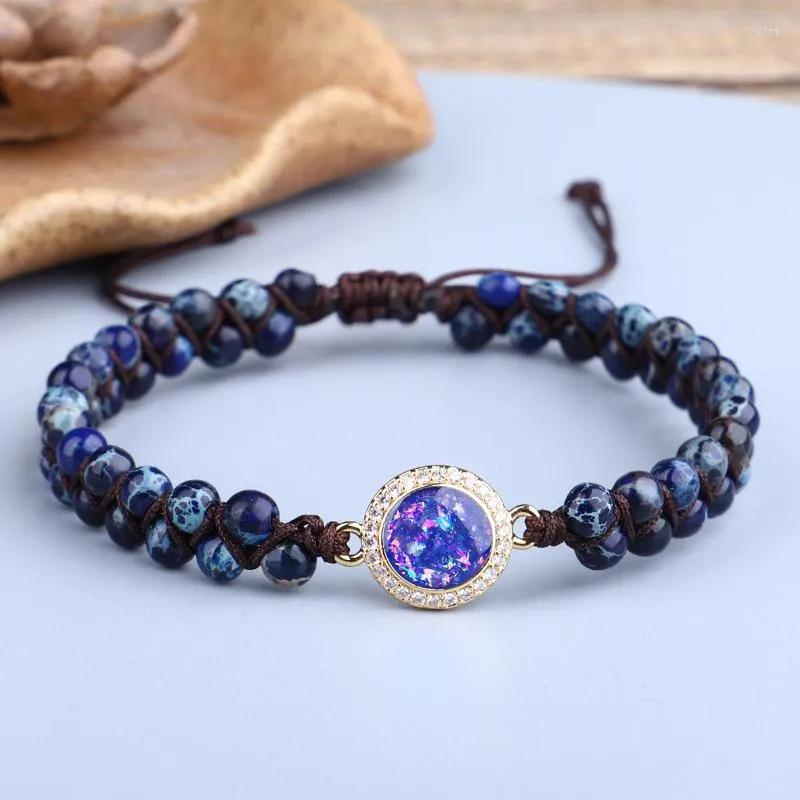 Bracelets porte-bonheur Chakra pierre opale naturelle perlée Bracelet de Yoga fait à la main tressé Slip noué pour femmes hommes amitié bijoux cadeaux