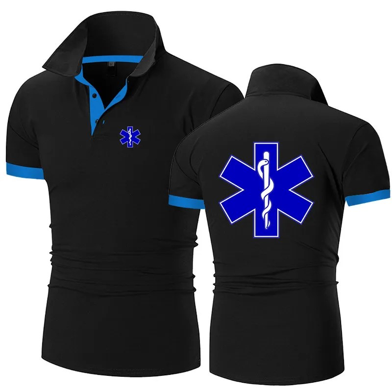 Mens Polos Summer EMT Emergency Ambulance Print Cotton Polo Shirt Casual Solid Color Slim Fit