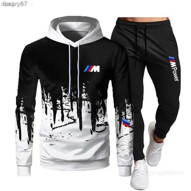 2023 لـ BMW TrackSuit Men يجمدون هوديز الشتاء سراويل 2pcs مجموعة الركض هودي رجال العلامة التجارية Sweatshirt Sport الركض.