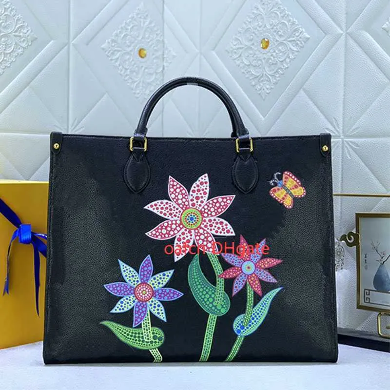 Bolsa de grife, bolsa de flores, bolsa de ombro feminina, bolsa de loja, bolsa, bolsa de praia, impressão de letra de couro de lona de grande capacidade, bolsa de bolso de zíper de metal dourado