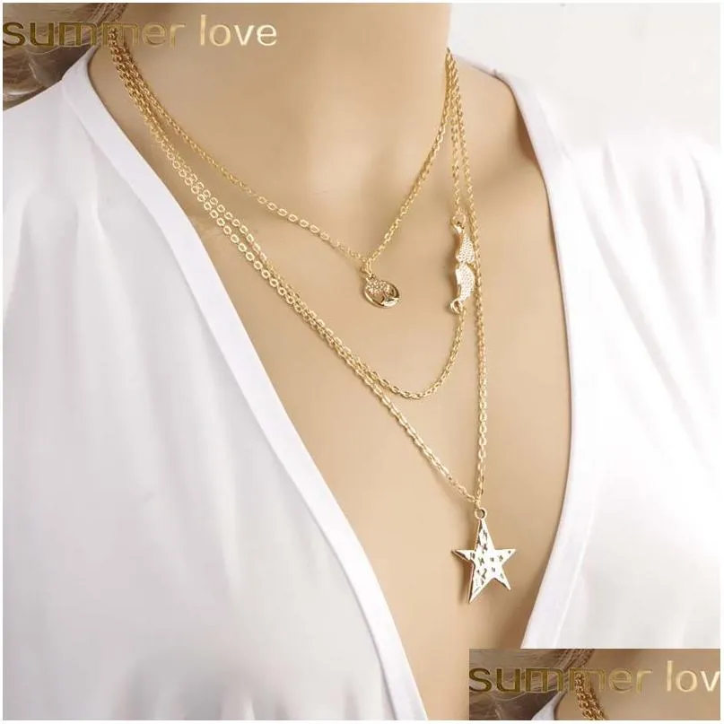 قلادة قلادة جديدة أزياء MTI Netlace Netlace Star Coin Simple Gold Sier Color Gift for Women Girl Wholesale Jewelry Drop Drop