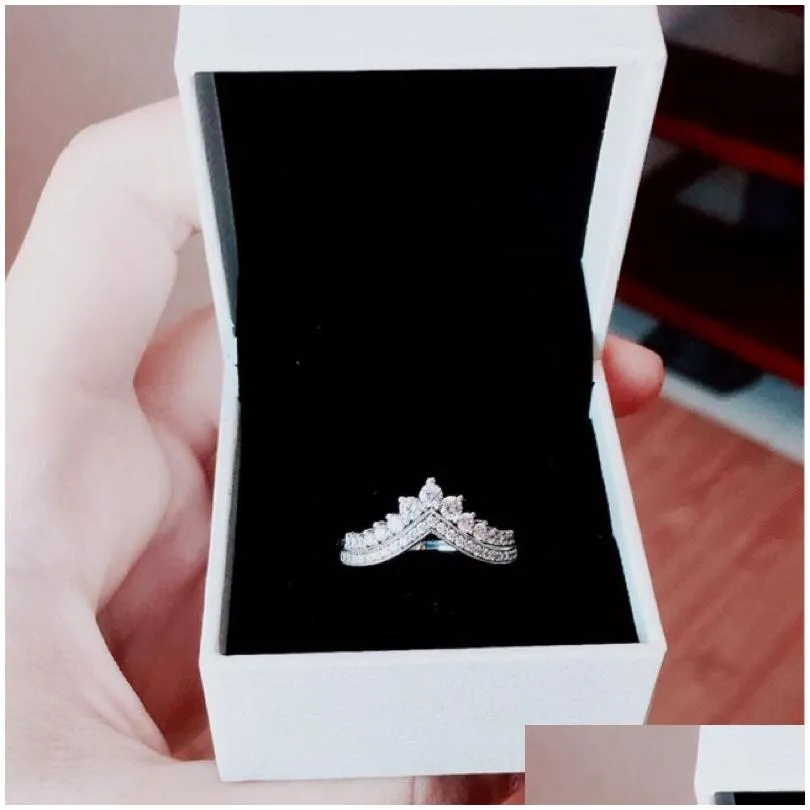 خواتم الزفاف الأميرة الرغبة رنين المربع الأصلي لباندورا 925 الجنيه الاسترليني Sier Wishbone مجموعة CZ Diamond Women Gift Drop Drobly Jewelry DHI4H