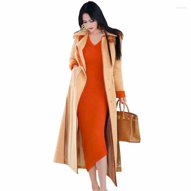 Women Wool X-Long Woolen Cotil Coat Women Cotton Winter Winter Cotton There Outwear Sloting Hem Corn