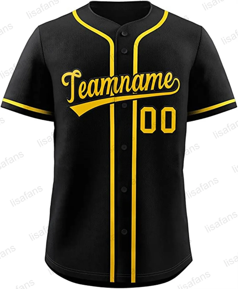 Maillot de baseball personnalisé maillots de broderie à la main cousus personnalisés hommes femmes jeunes n'importe quel nom n'importe quel numéro surdimensionné mélangé expédié noir avec jaune 0526010