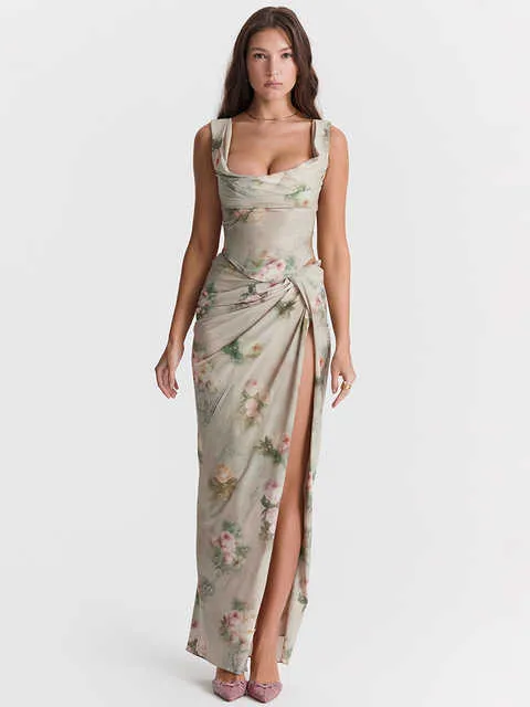 beige beach dress PRETTYGARDEN Women's Floral Maxi Dress Summer Outfits Spaghetti Strap main image 0