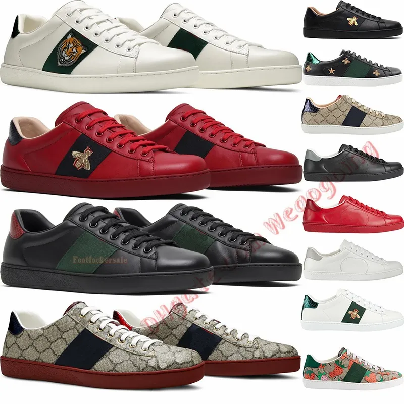 أحذية المصممين في الهواء الطلق أحذية Ace Bee Sneakers عالية الجودة من الجلد الأبيض الأسود المدربون غير الرسميين للتطريز نمر النجوم الأفعى الأخضر الأحمر مخطط رجالي المشي