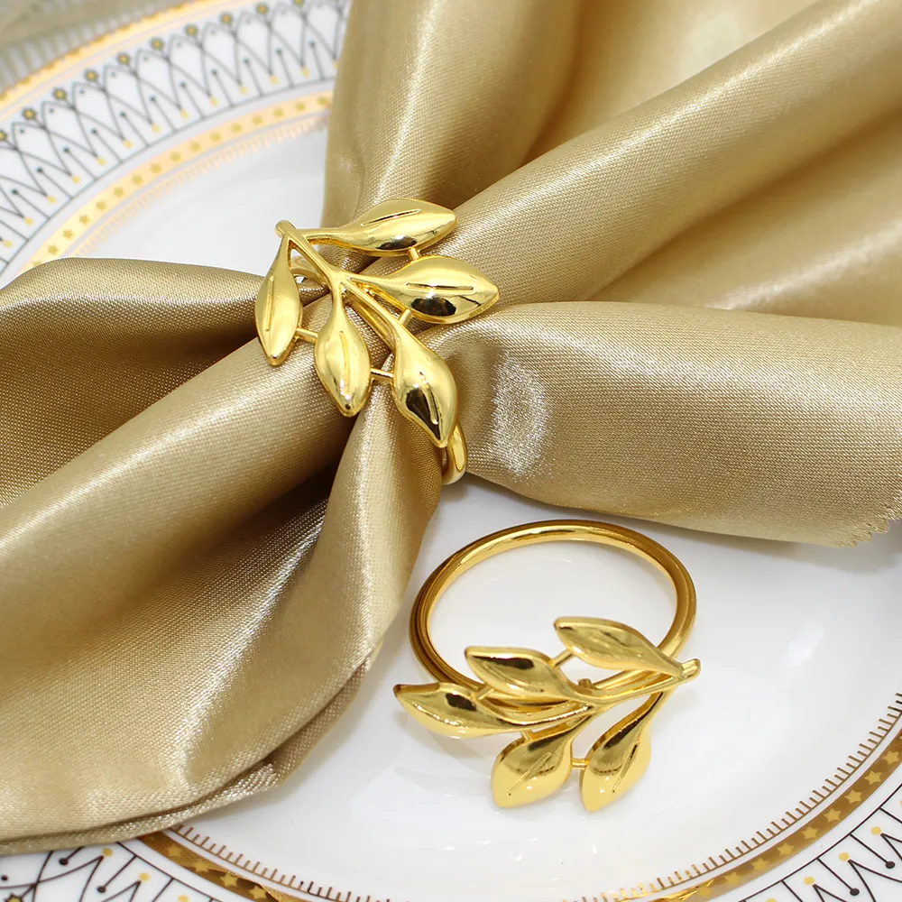 Altın Yaprak Peçete Yüzükleri Noel Şükran Günü Düğün Dinnig Masa Dekorasyonu 2023 HWL02