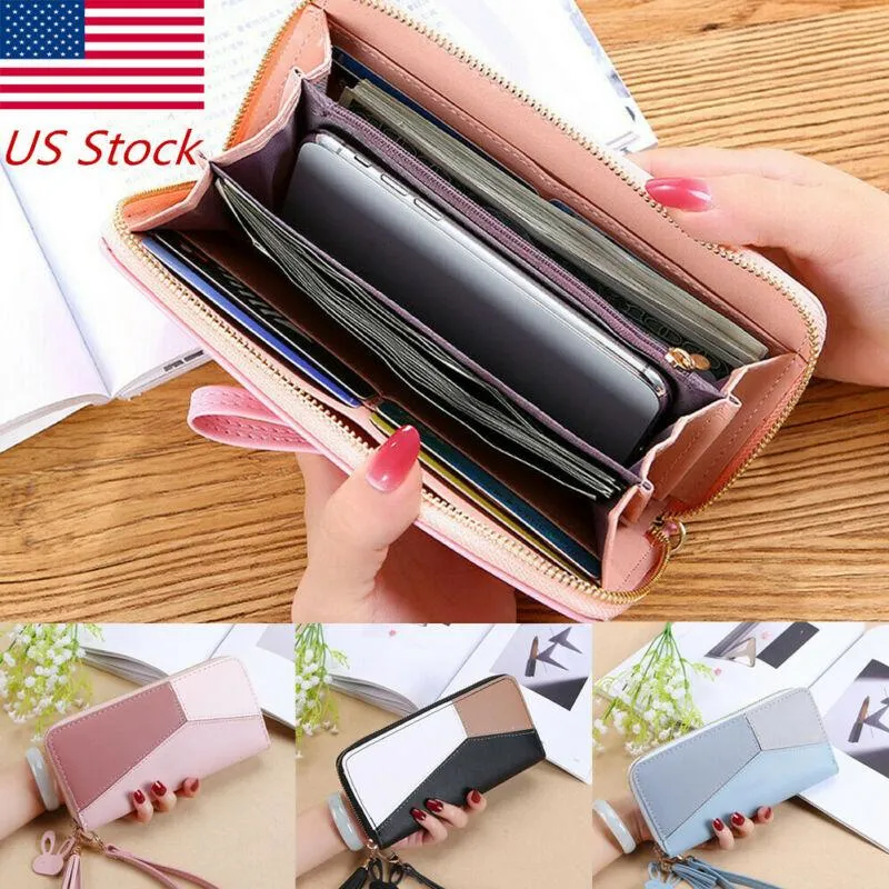 Wallets 2023 Womens Ladies Clutch Leather Wallet Long Card Holder Phone Case Purse Handbag Black