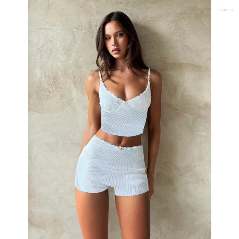 Damskie dresy dla kobiet y2k dwuczęściowe zestawy szorty szczupły fit cami crop top high talia elastyczne seksowne letnie salon bajki