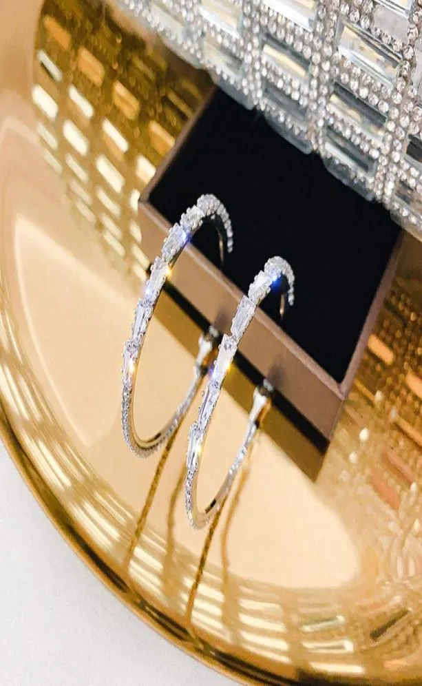 Kvinnliga smycken Hela 925 silvernålar Euro American Zircon Hoop örhängen Temperament inlagd med diamantörhängen54817027431255