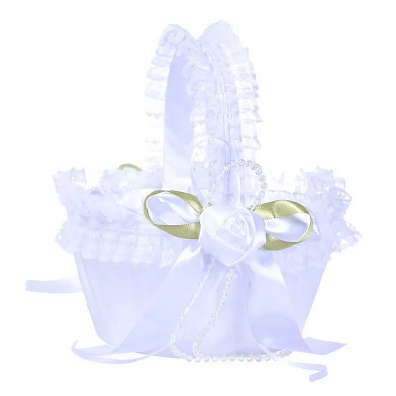 Blanc Dentelle Fille Panier Élégant Satin Rose Rond Faveurs De Mariage Décoration L5657