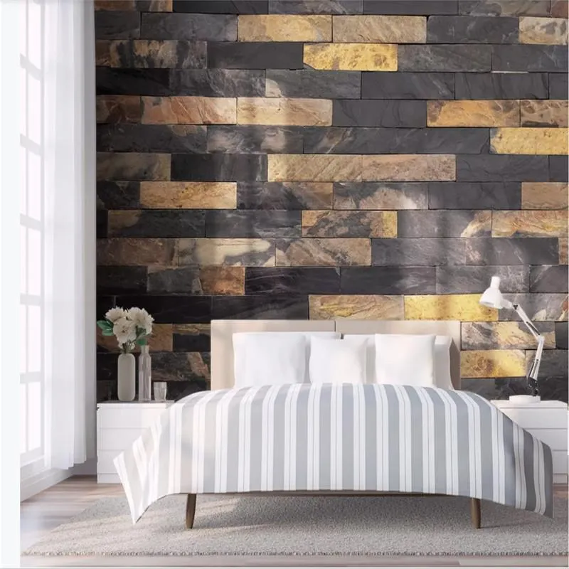 Sfondi Modern Black Golden Marble Brick Wall 3D Po Per Soggiorno Pareti Camera Da Letto Carte Personalità Home Decor