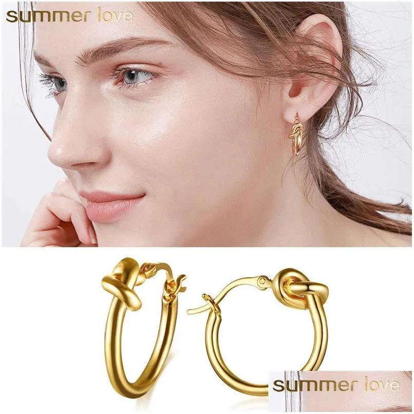 Hoop Huggie Unique Knotted Earrings For Women Simple Cute Round Circle Dangle Stainless Steel Earring Fashion Jewelry Christmas Gi Dhvbg