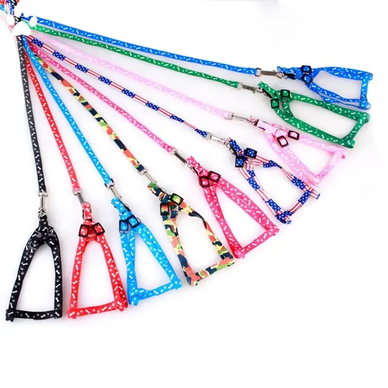 Hondenharnas ontlees nylon bedrukte verstelbare huisdier kraag puppy katten dieren accessoires ketting touw fy2893 0526