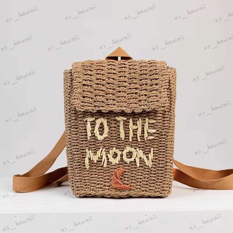 Backpack Cute House Shape Str Backpacks for Little Girls Funny Handmade Woven Back Pack Lovely Summer Beach Bag for Children 2023 Bags T230526