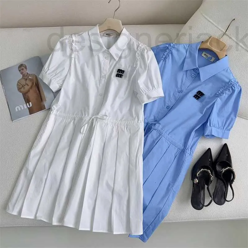 Basic & Casual Dresses Designer 23 Summer New Flocking Letter Pleated Collar with Wooden Ear Edge Bubble Sleeve Age Reducing Dress RRB4