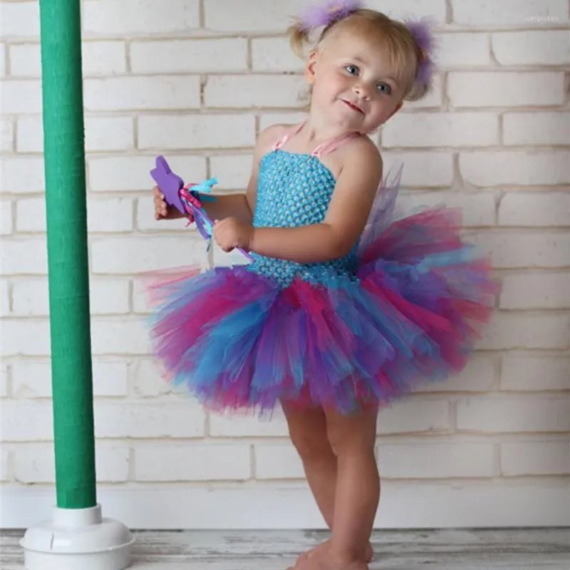 Mädchen Kleider Nette Baby Mädchen Häkeln Tutu Kleid Kinder Handgemachte 2 Schichten Flauschigen Tüll Ballett Tutus Mit Blume Stirnband kinder Party