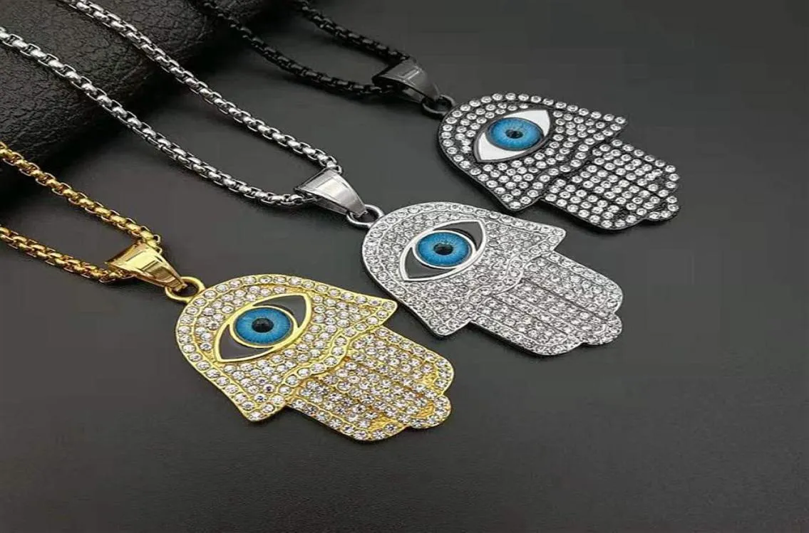 Aço inoxidável 18k banhado a ouro titânio aço Médio Oriente hamsa muçulmano colar jóias mão de Fátima pingente colar hip hop n8742670