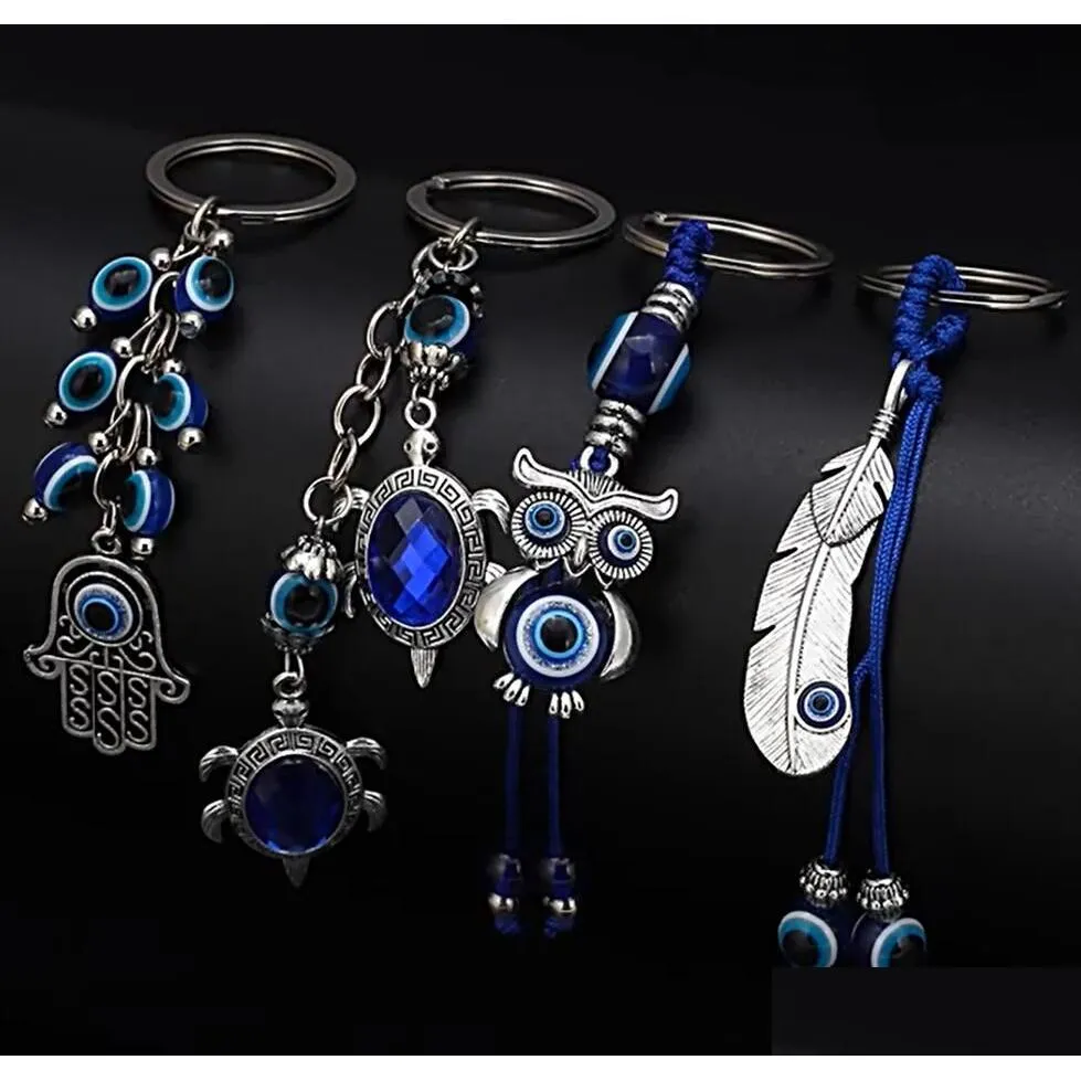 Porte-clés Animal Tortue Hibou Paume Mauvais Yeux Porte-clés Porte-clés En Verre Pendentif Oeil Bleu Ornement Porte-clés Cadeau De Fête Drop Delivery Jewelr Dhcon