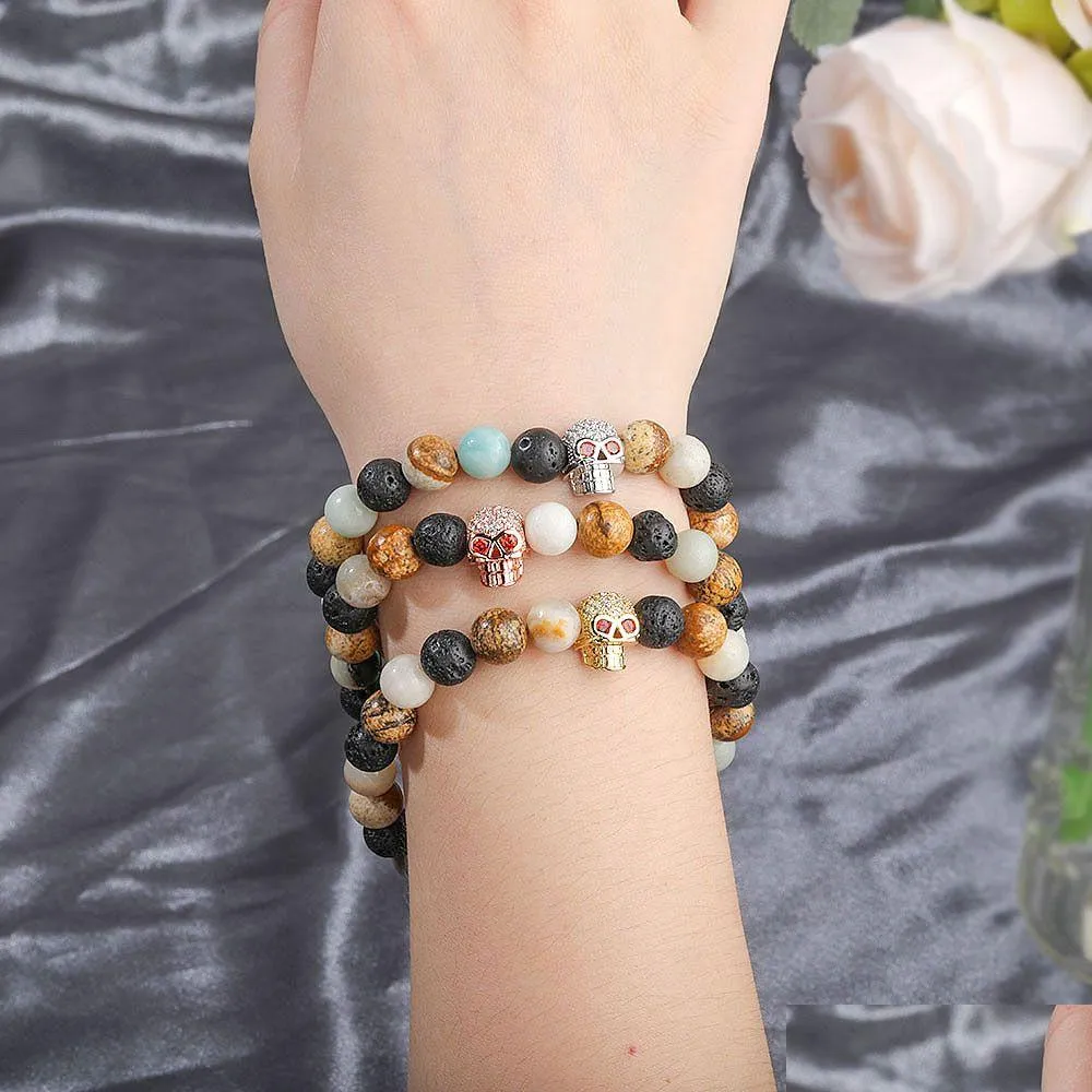 Beaded New Cz Skl Bracelet Bracelet Lava Stone Bead Bracelets для мужчин или женщин Оптовые ювелирные украшения для йоги Dhbpz