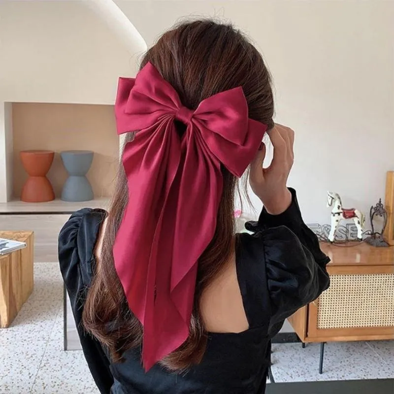 Saç klipsleri barrettes kadınlar büyük yay saç tokası şifon büyük bowknot leke düz renk klips yay erişim saçı saç