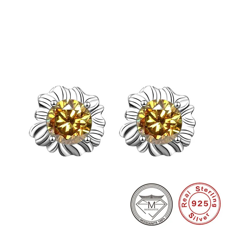 Boucles d'oreilles en argent Sterling 100% véritable, bijoux en Moissanite, vert, blanc, jaune, tournesol GRA, 925