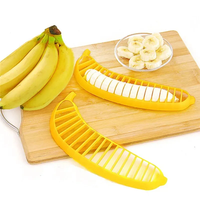 과일 야채 도구 주방 가제트 플라스틱 바나나 슬라이서 커터 샐러드 제조업체 요리 컷 헬기