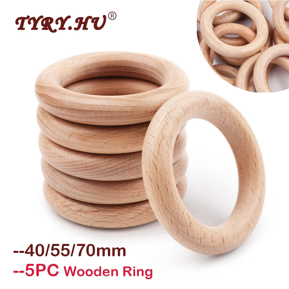 Baby Teethers Toys 5Pcs 405570mm Wooden Ring Circle Beech DIY Molar Rod Wood Necklace Pendant Food Grade Teething Teether 230525