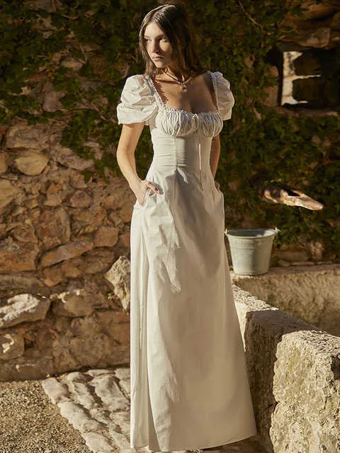 Abito Lungo Elegante E Chic Con Maniche Corte A Sbuffo Abito Da