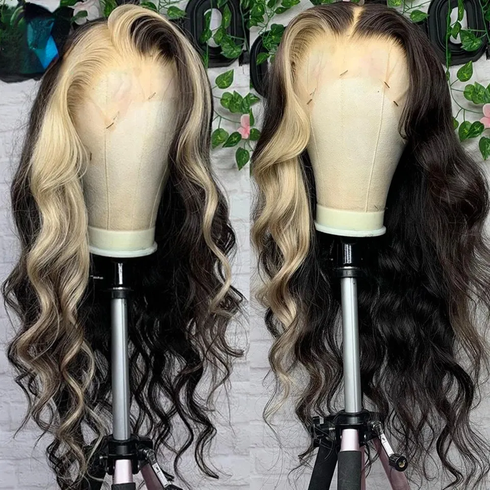 180Dnsibe peruana Ascha de ara de renda loira para mulheres Wig Body Wave Lace Frontal peruca pré -arrancada peruca de cosplay sintética