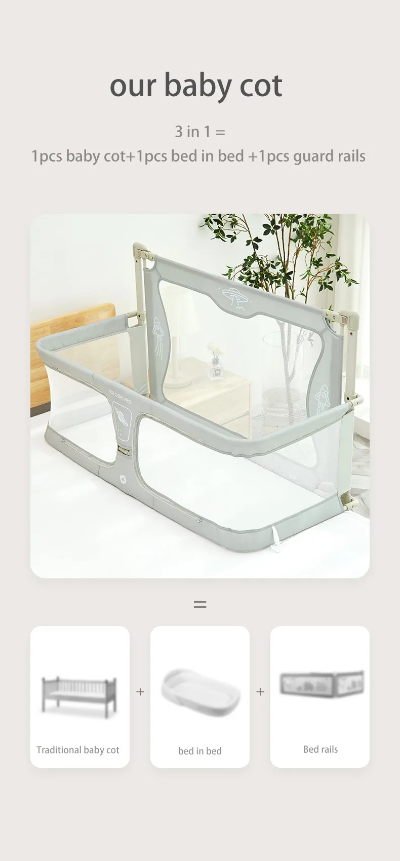 Adaptable Crib 3 In 1 Crib To Bed Rail: Guardrail, Crib, And Safety Rail For Infants 0 ...