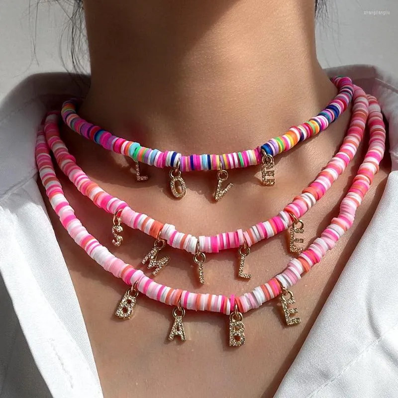 Kedjor Trend Crystal Letter Name Soft Clay Colorful Beaded Halsband smycken DIY 26 Initialer Polymerpärlor Choker Colliar Women