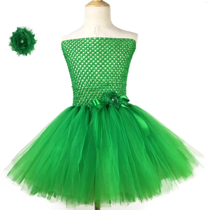 Girl Dresses Cute Baby Girls Green Tutu Dress Kids Crochet Corset With Ribbon Flower Hairclip Children Christmas Party Costume