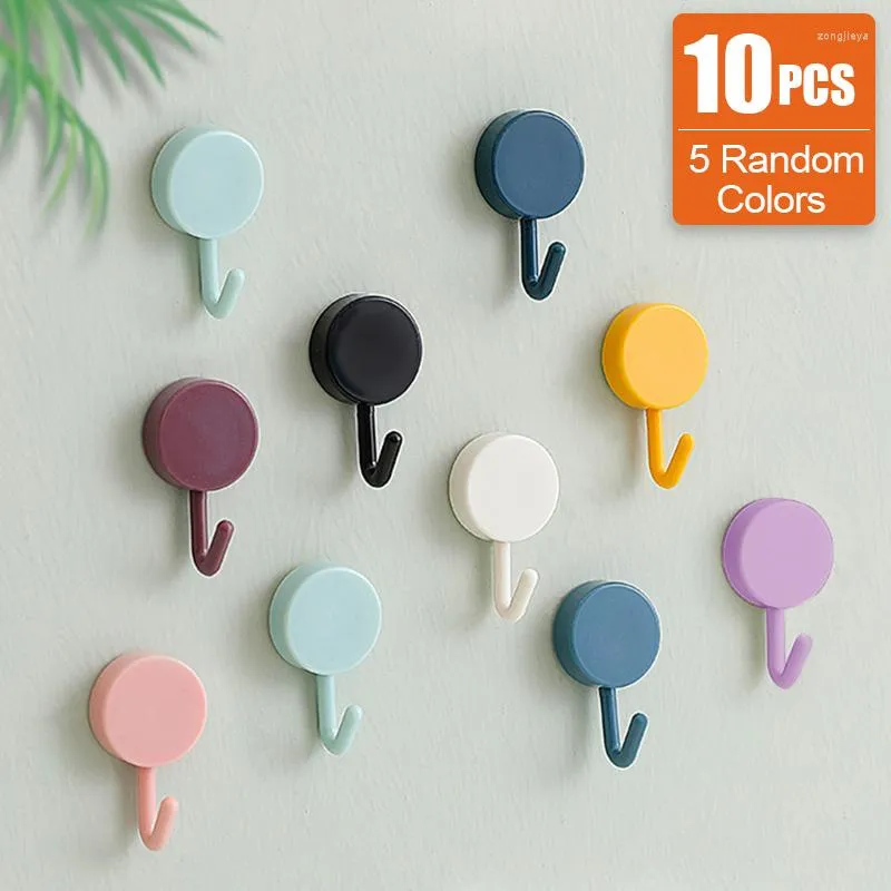 Hooks 10PCS Self Adhesive Wall Hook Strong Without Drilling Coat Bag Bathroom Door Kitchen Towel Hanger Home Accessories