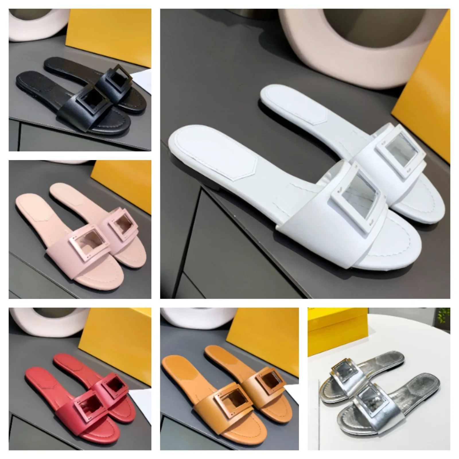 Uitgesneden platte sandalen slippers slijbanen platte hakken vierkante open-teen flattie dames luxe ontwerpers kenmerkende lederen buitenzool mooie casual schoenen schoeisel met doos