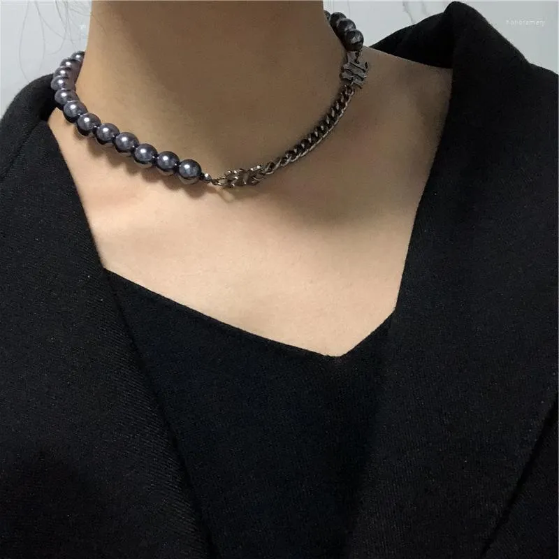 Choker Black Half Pearl Chain Necklace For Women Teen Girls Clavicle Goth Punk Hip-hop Jewelry 2023