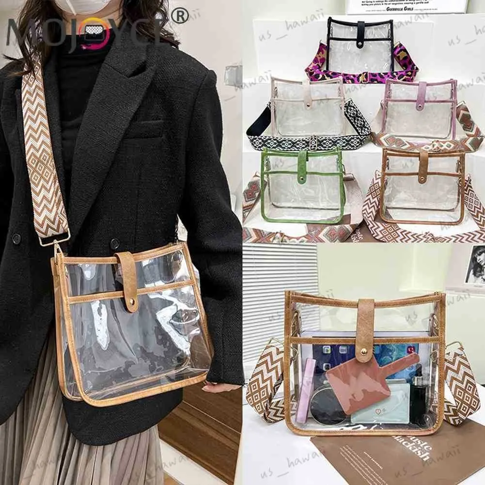 Evening Bags Transparent Crossbody Bags Clear PVC Sling Shoulder Bag Candy Color Woven Print Wide Strap Lady Phone Purse Travel Daily Wear T230526