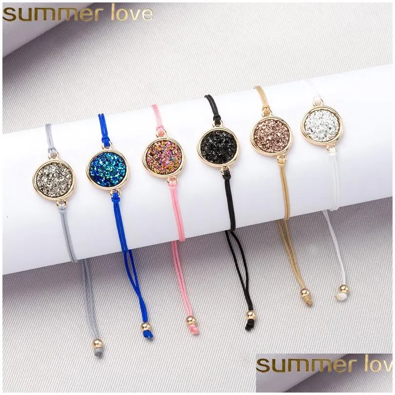 Charm Bracelets New Fashion Crystal Quartz Druzy Colorf Natural Stone Rope Bangles For Women Summer Beach Best Jewelry Gifts Drop Del Dhe2Y