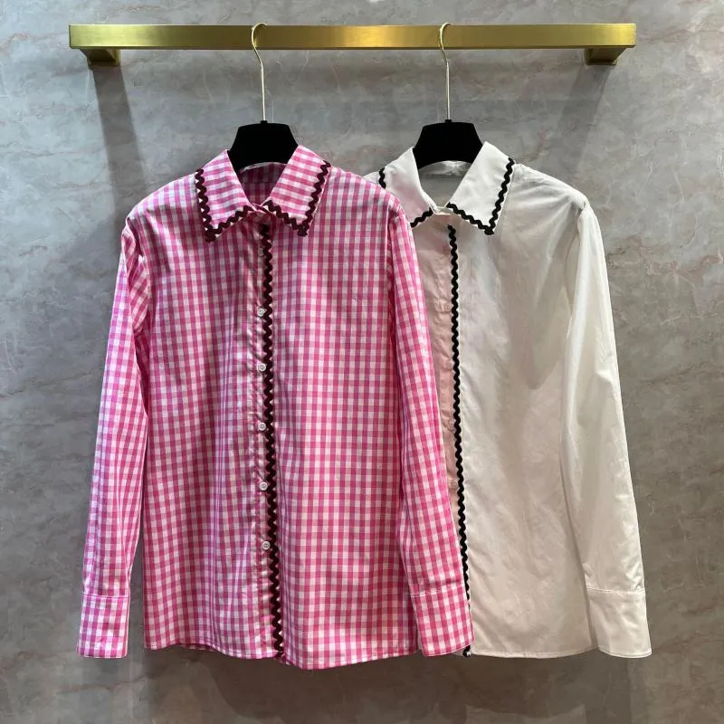 Blusas De Mujer Camisa A Cuadros Rosa Y Blanca Cinta De Color