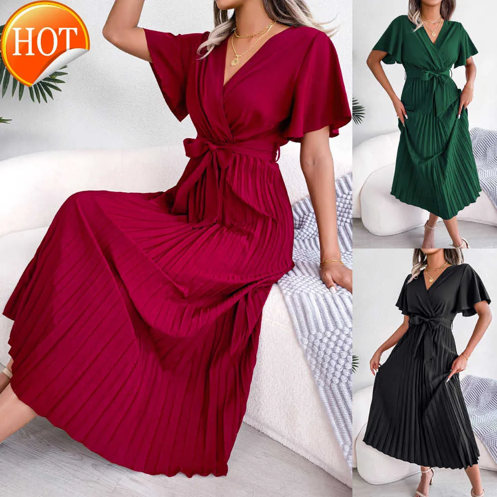 V neck cross short sleeve dress deals
