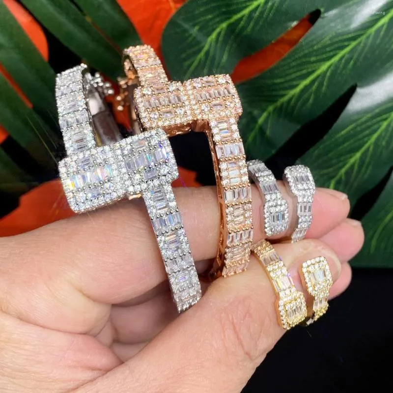 Bangle Sparking Bling 5A CZ Custom Opened Square Cubic Zircon Iced Out Regola il braccialetto per gli uomini Boy Luxury Geometric Cluster