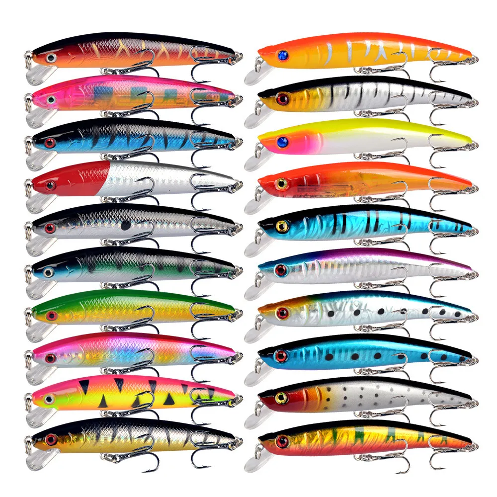 Esche esche 20 Pz / lotto Colori misti Set di esche da pesca Galleggiante Minnow Wobblers Isca Esche rigide artificiali Ami alti Kit attrezzatura da pesca alla carpa 230525