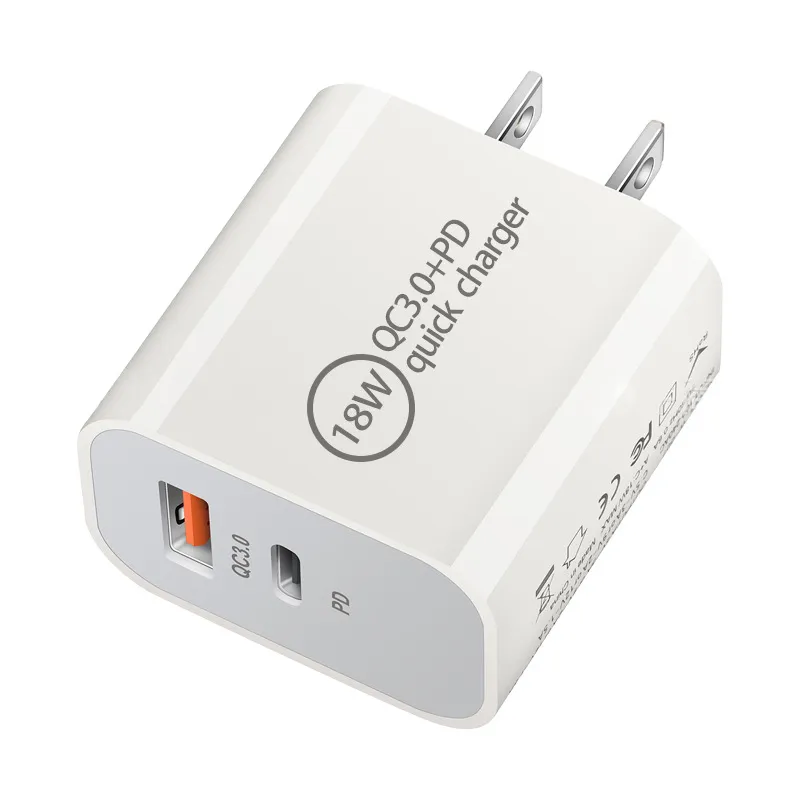 Adattatore Di Ricarica USB PD/QC 3.0 Con Cavo C-C, Bianco 20W, 3,6V~5