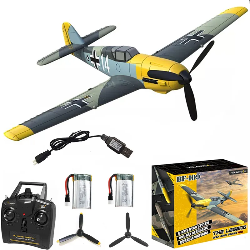 Electric/RC Aircraft Volantex Remote Control Airplane BF109 2.4GHz 4CH 400mm Wingspan One Key U-Turn Aerobatic RC Plane Warbird Classical Fighter