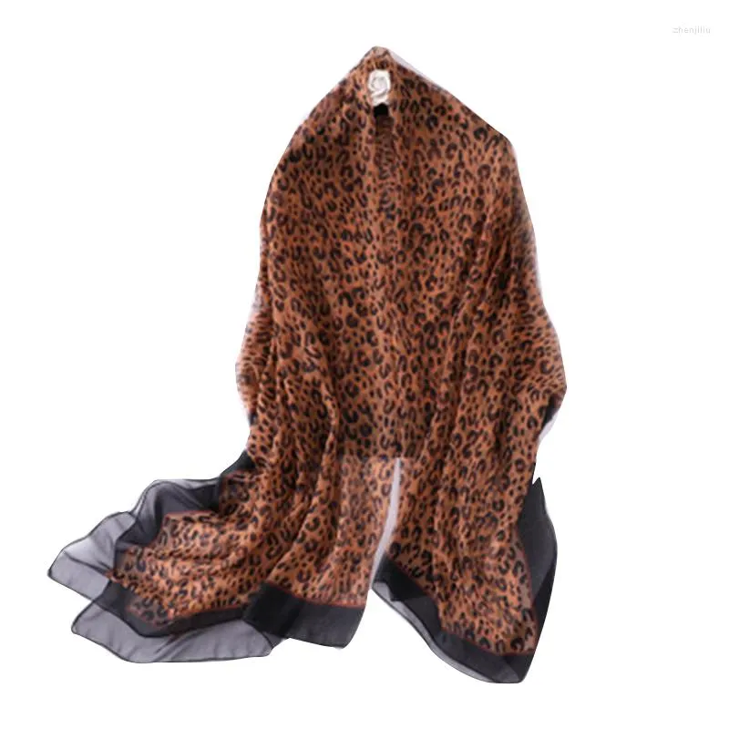 Scarves Women Leopard Print Silky Scarf Shawls Sun Protection Female Gauze Long Beach Wraps