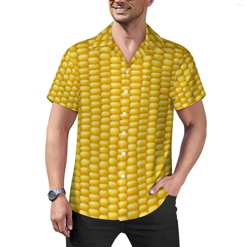 メンズカジュアルシャツファームランチコーンコブプリントビーチシャツハワイアンクールブラウス男性グラフィックプラスサイズ