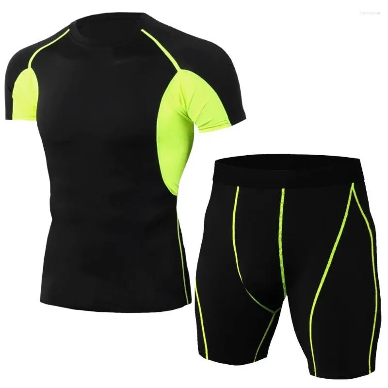 Gym kleding herenpak strakke training workout kleding running korte mouw sportkleding stretch snel drogende shorts