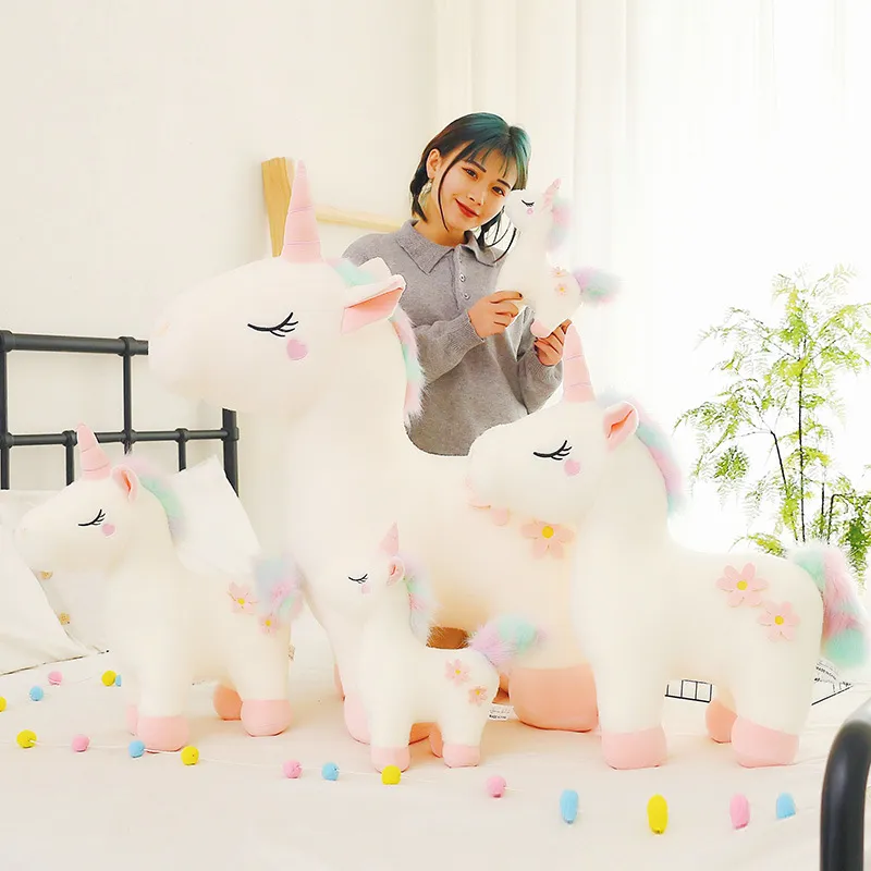 Wholesale new products cute dream rainbow small white horse plush toys children's games playmate holiday gift room decoration