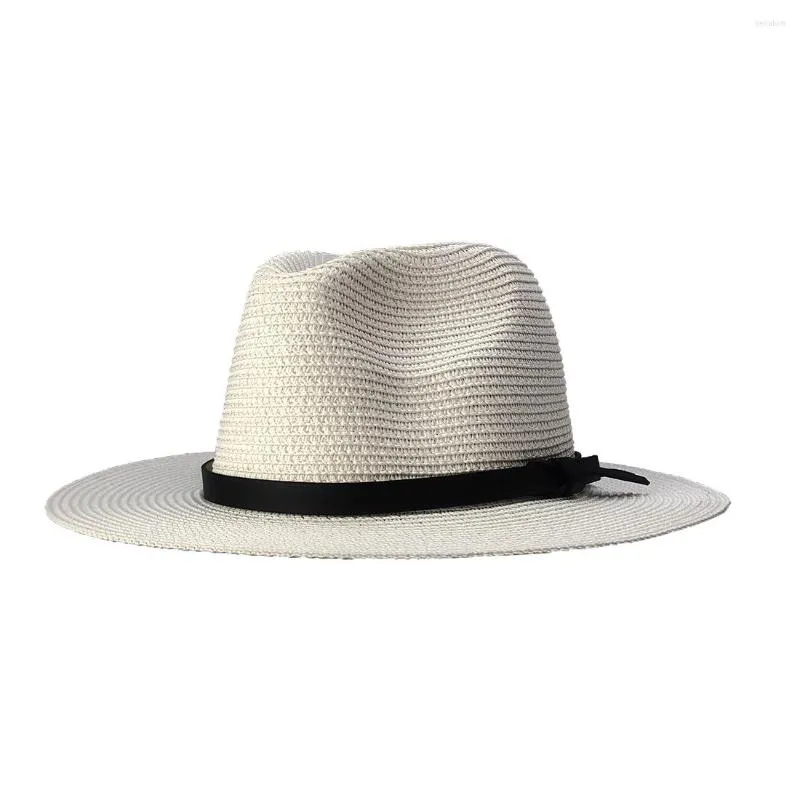 Boinas 2023 Panamá verano paja sombrilla UV bloqueo ala ancha sombrero blanco con borla Stetson para mujeres o Unisex 55 - 60cm